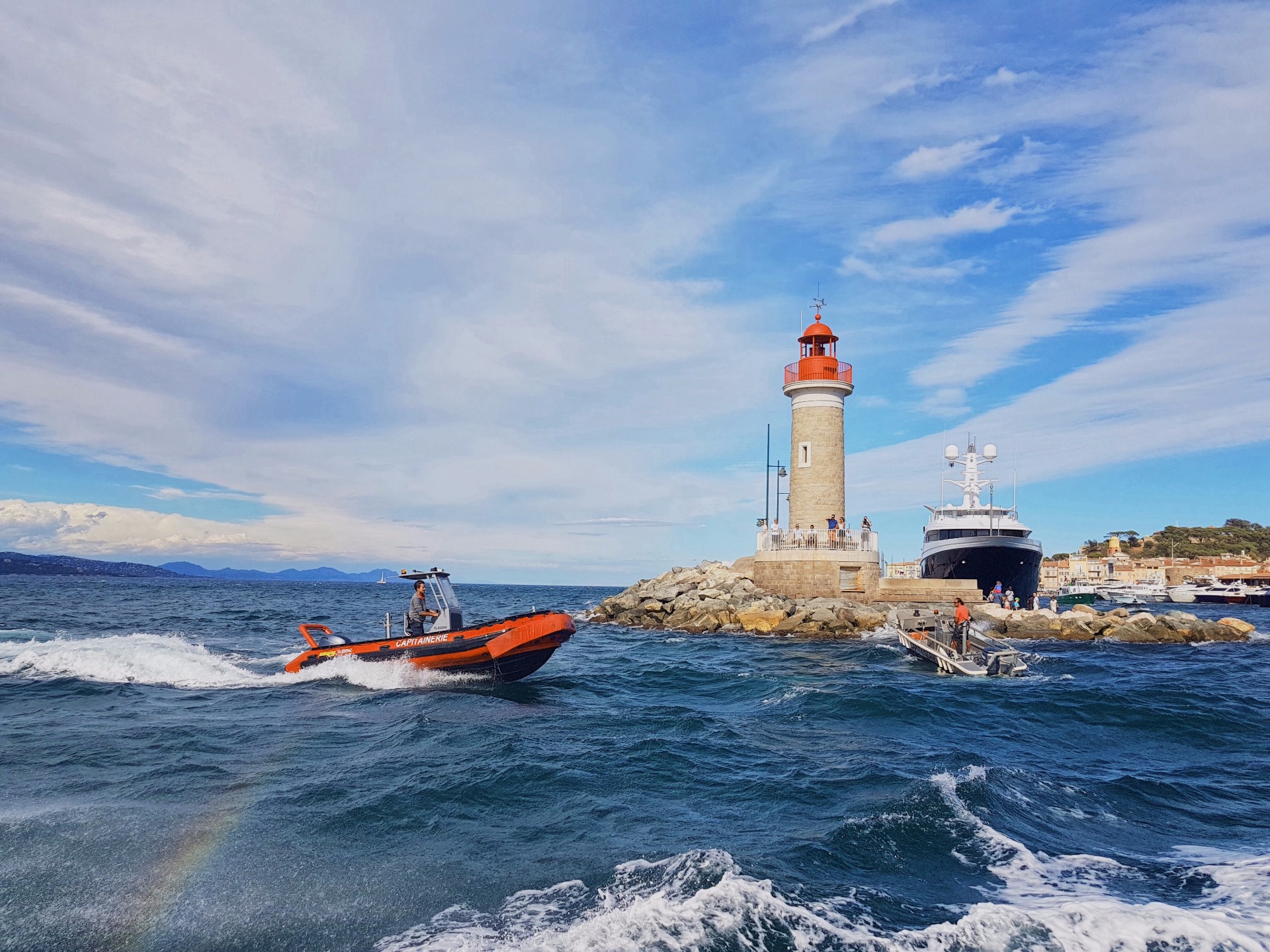 A view from a boat arriving to Saint-Tropez' port